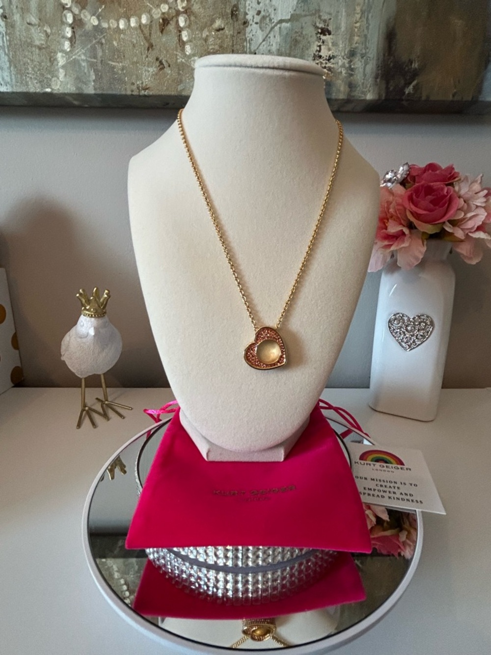 NWT! Kurt Geiger London Pave Heart Pendant Necklace